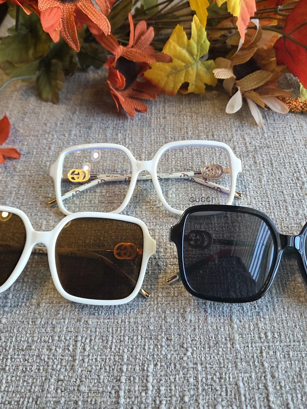 Women's White Sunglasses with Gold Accents